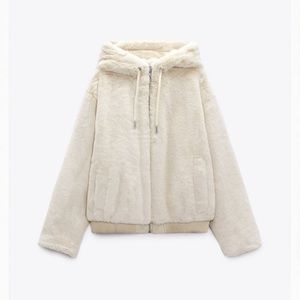 NWT Zara Faux Fur Zip up hooded jacket size M